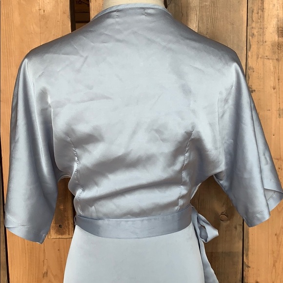 Sky Blue Satin Wrap Dress - Picture 3 of 6